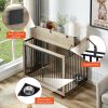 Dog Crate Side Table With Rotatable Feeding Bowl, Wheels, Three Doors, Grey, 43.7"W x 30"D x 33.7"H