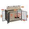 Dog Crate Side Table With Rotatable Feeding Bowl, Wheels, Three Doors, Grey, 43.7"W x 30"D x 33.7"H