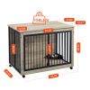 Dog Crate Side Table With Rotatable Feeding Bowl, Wheels, Three Doors, Grey, 43.7"W x 30"D x 33.7"H