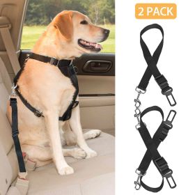 Pet Dog Seat Belt Leash Adjustable 2Pcs (Color: Black)