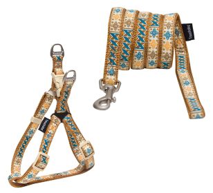 Embroidered  Pet Dog Leash And Harness (Color: Brown Pattern)